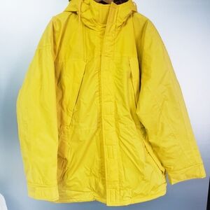 MENS ALPINE RIDGE RUGGED WEAR YELLOW LINED WEATHER  HOODED PARKA/JACKET. SZ XL